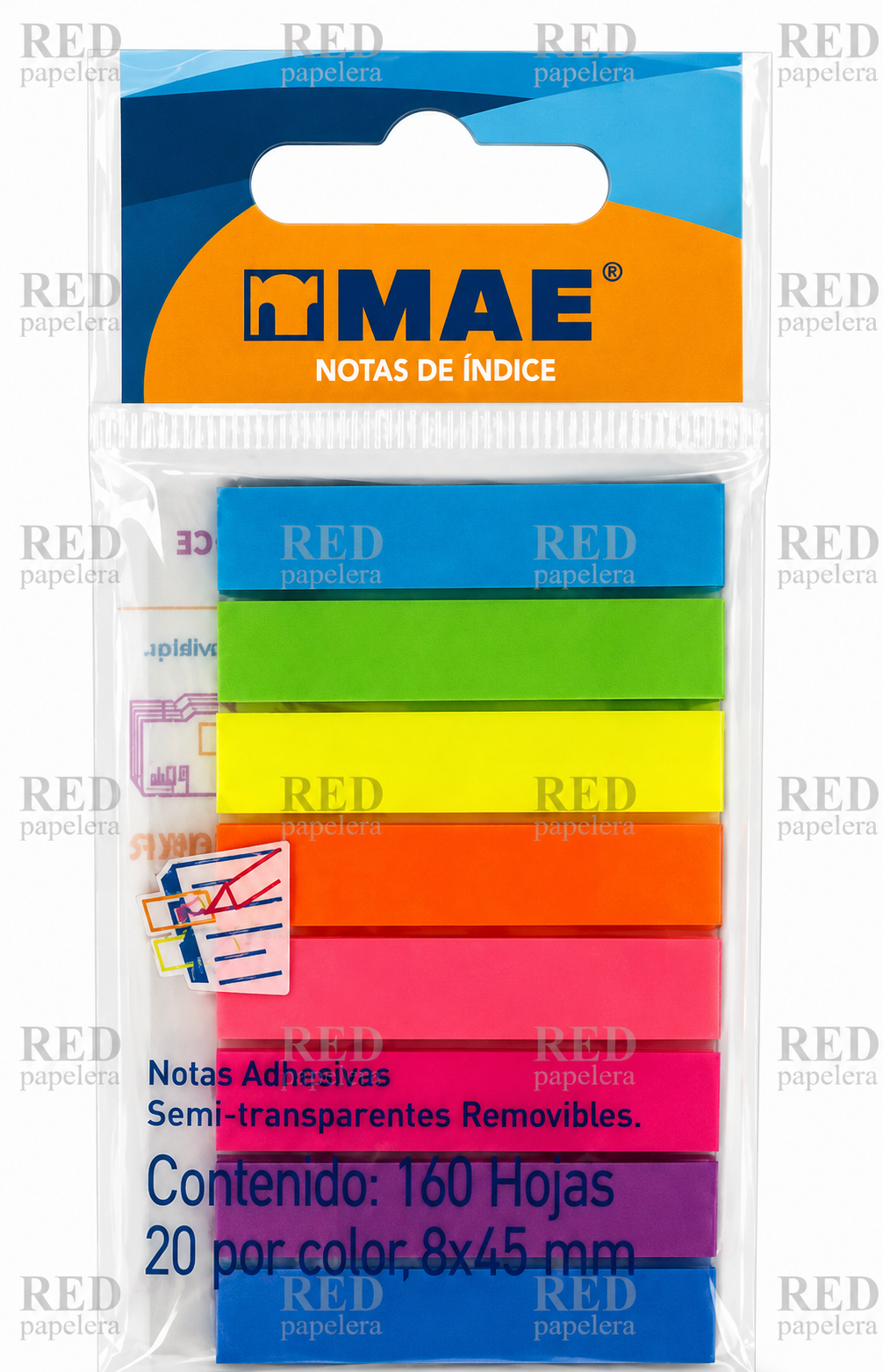 NOTAS DE INDICE ADHESIVAS 160 hojas 8X45MM MARCA MAE