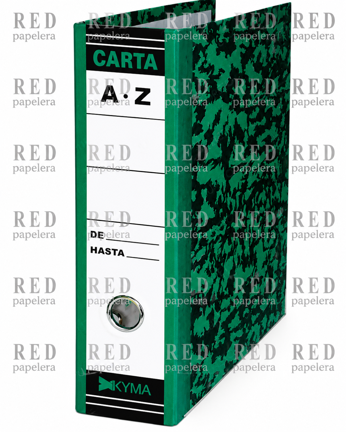 CARPETA REGISTRADORA VERDE JASPEADO MARCA KYMA T. CARTA