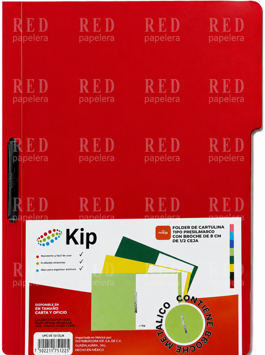 FOLDER ROJO DE CARTULINA TIPO PRESSBOARD MARCA KIP