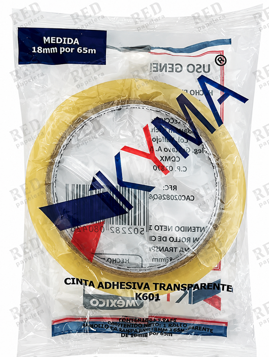 CINTA ADHESIVA TRANSPARENTE DE 18MMX65M MARCA KYMA