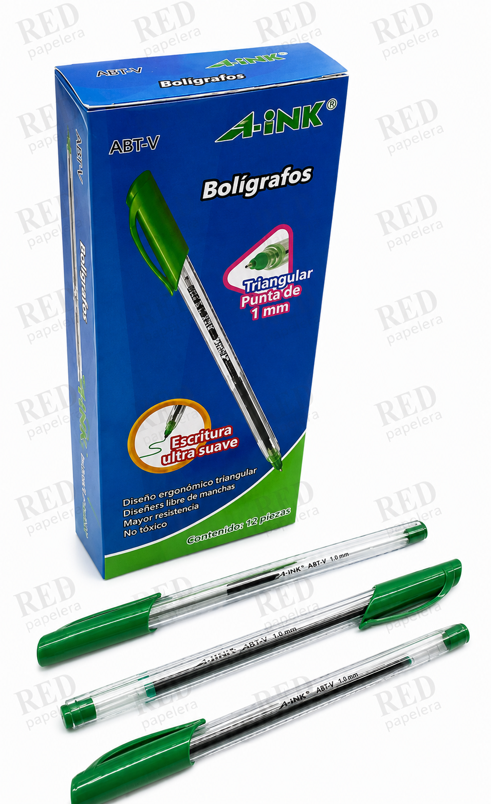 BOLIGRAFO TRIANGULAR VERDE PUNTA DE 1MM MARCA AINK