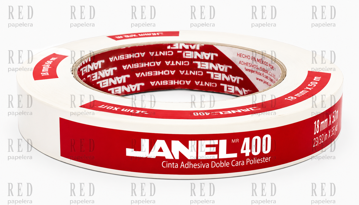 Cinta adhesiva doble cara 400, de 18mm x 50m  Poliester JANEL