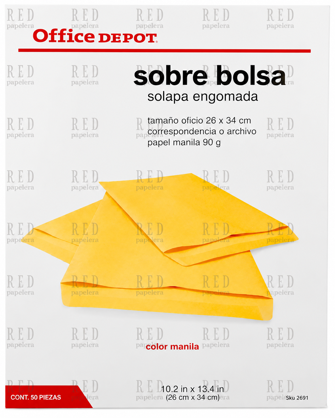 SOBRE BOLSA CON SOLAPA ENGOMADA MARCA OFFICE DEPOT DE 16.5X25CM