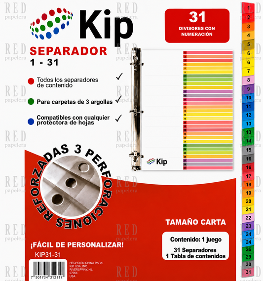 SEPARADOR DE CEJA DE COLOR MARCA KIP 1-31 DIVISIONES
