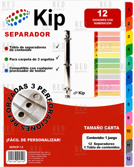 SEPARADOR DE CEJA DE COLOR MARCA KIP 12 DIVISIONES